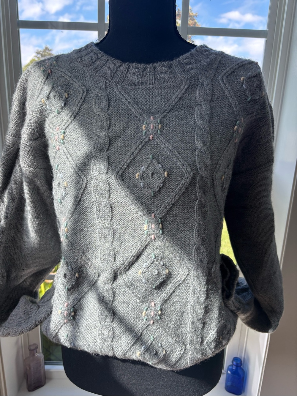 Vintage Pure Wool Cozy Gray Cable Knit Sweater